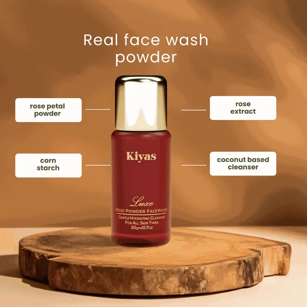 Kiyas Rose Face Wash Powder with 70% Real Petals, Natural Anti-Aging Cleanser for All Skin Types, 20g