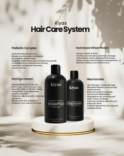 [RB10] Kiyas Hair Revival System Strengthen Moringa Shampoo & Conditioner Duo with Prebiotics Strengthens Hair & Controls Frizz